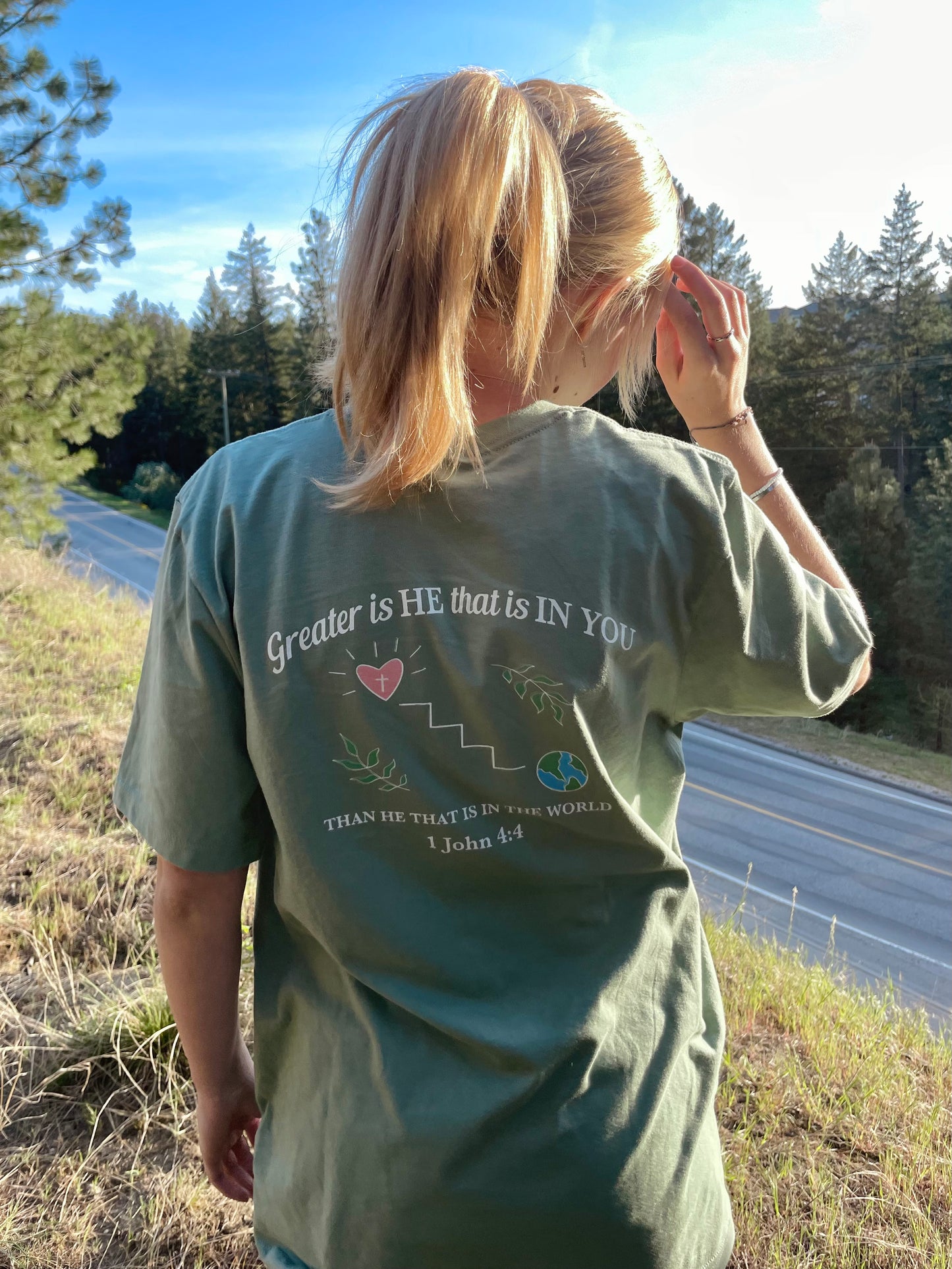 GREATER IS HE TEE (FRONT EMBROIDERY)