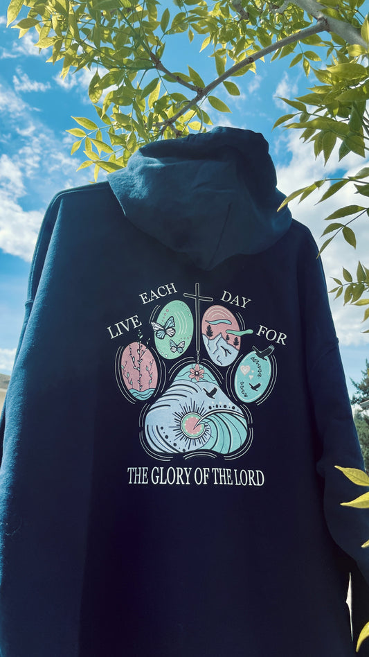 LIVE EACH DAY FOR THE GLORY OF GOD (PAW PRINT) HOODIE