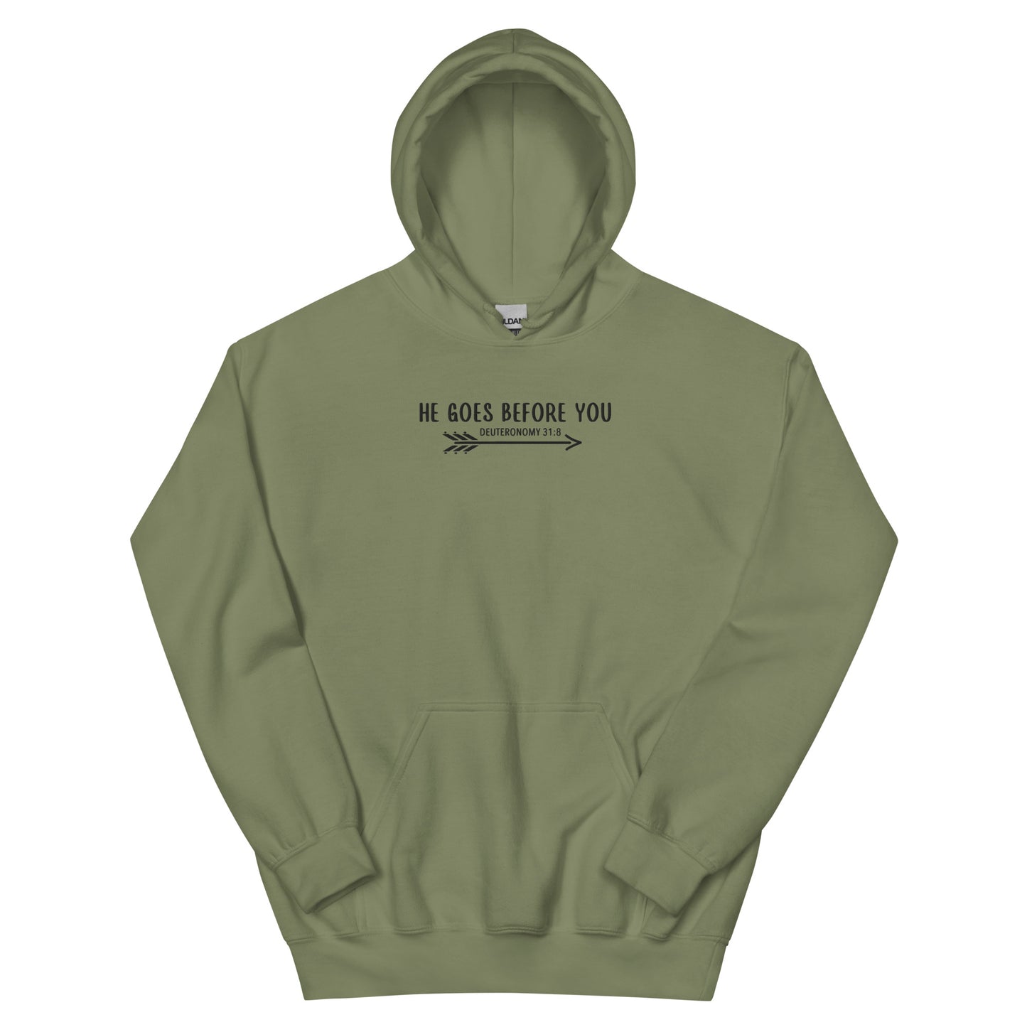 HE GOES BEFORE YOU HOODIE (EMBROIDERED)